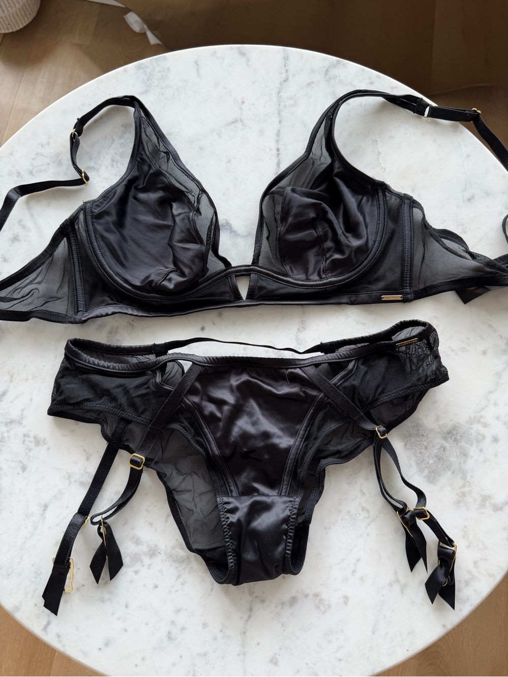 Bluebella Women's Black Sheer Lingerie Set with Garter Briefs